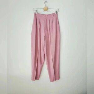 Vintage High Waist Pleated Pink Tailored Trousers Minimalist Straight Leg Pants